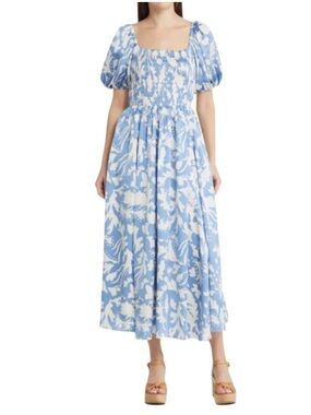 Moon River Blue and White Smocked Dress sz. S